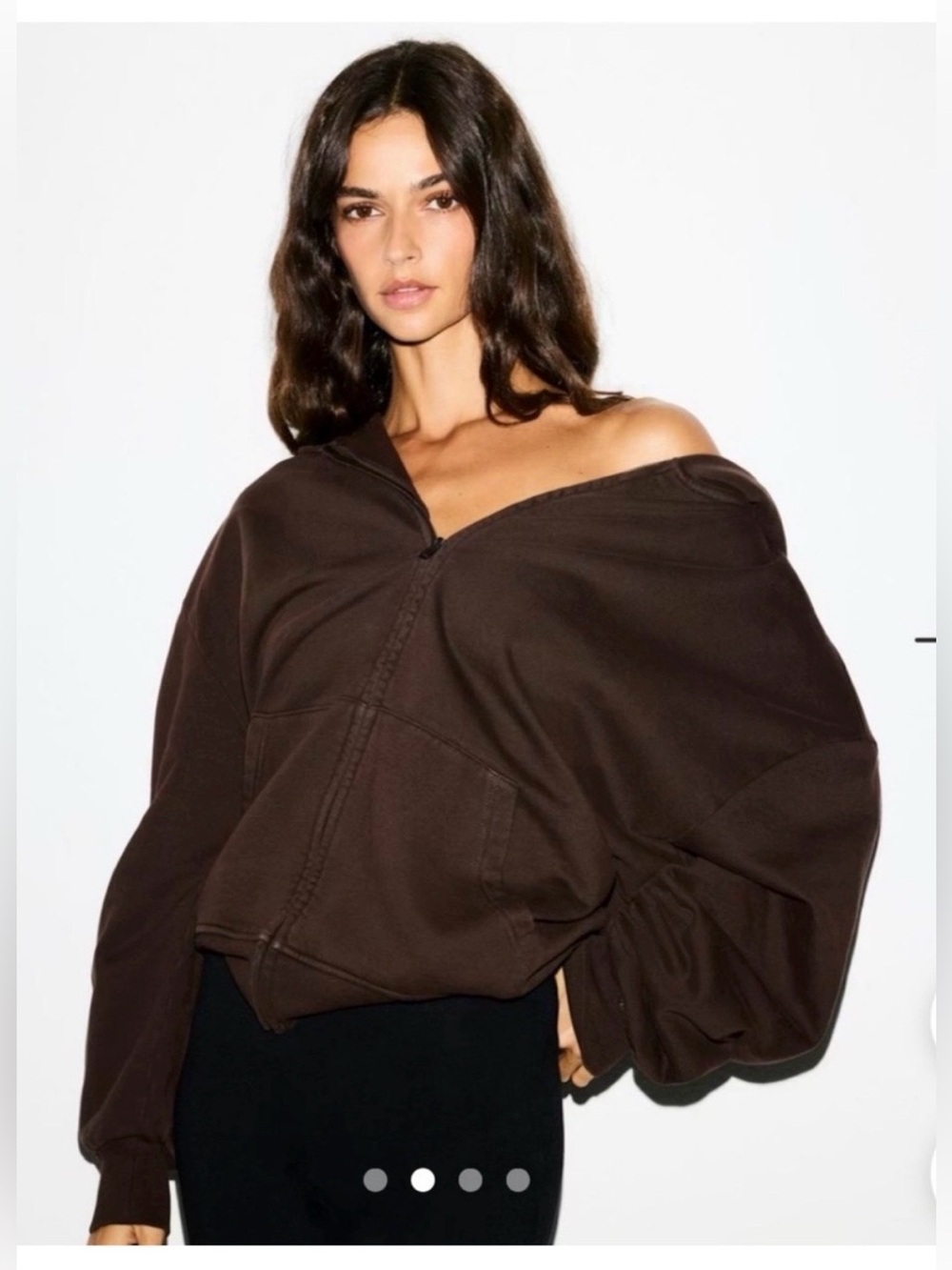 SKIMS Boyfriend Fleece Boxy Zip-Up Hoodie in Espresso S
